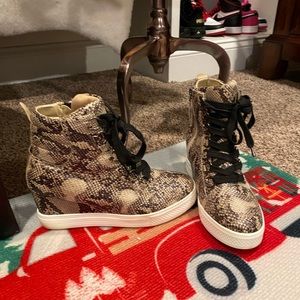 Snakeskin print sneaker wedge sneaker boot heels